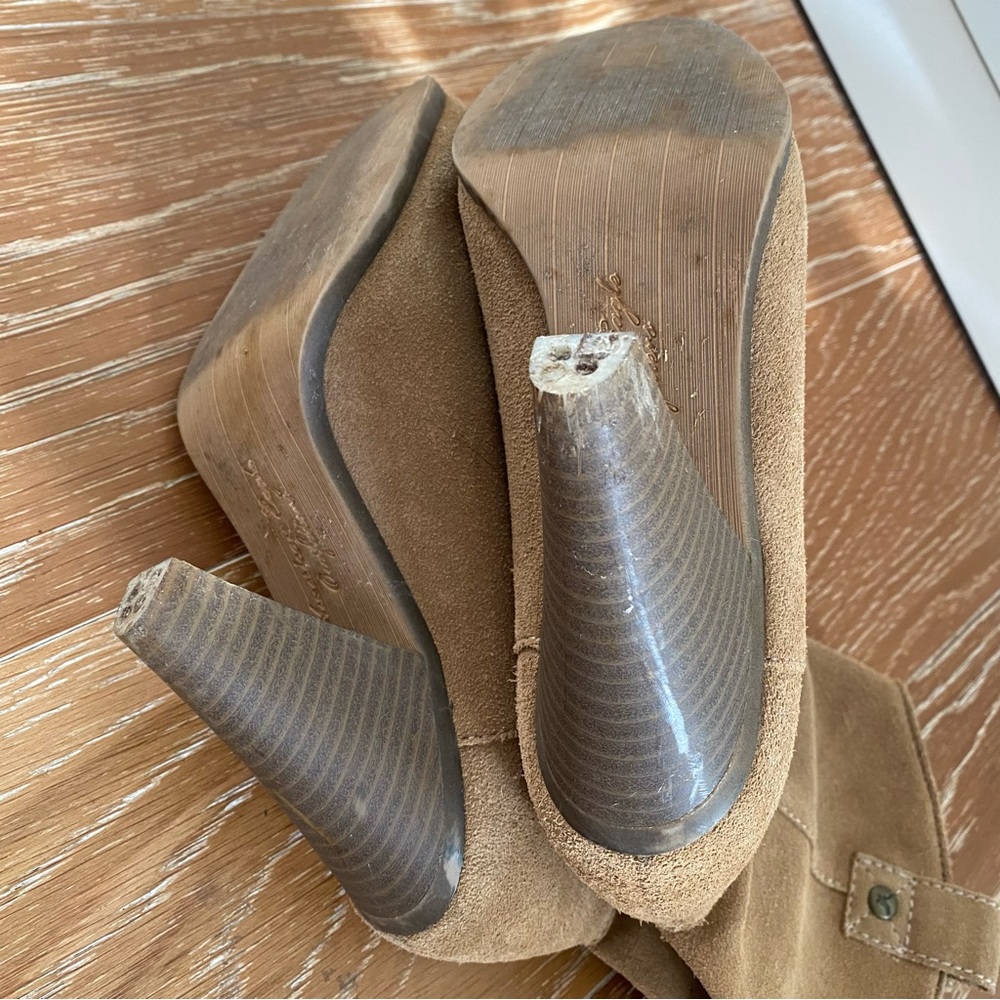 Tan Suede Cowgirl High Heels Boots Size 7 - Picture 11 of 14